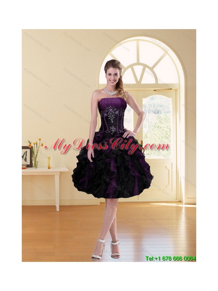 2015 Multi Color A Line Strapless Knee Length Prom Dress with Beading and Ruffles