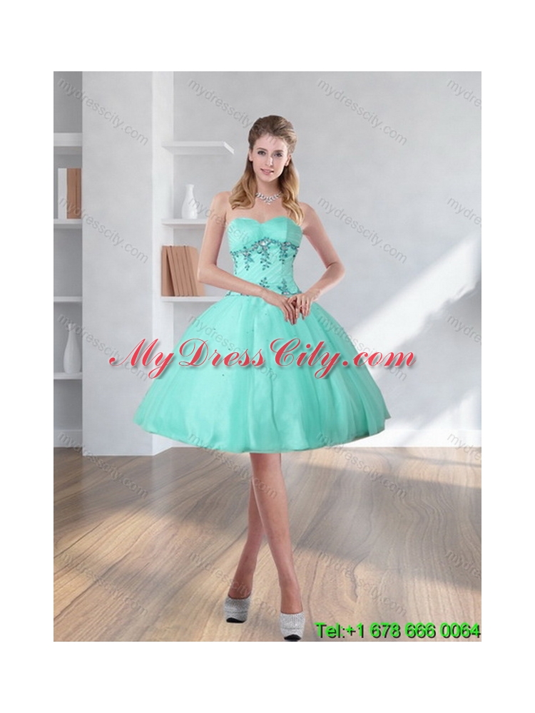 2015 Perfect Apple Green Quince Dress with Appliques and Beading