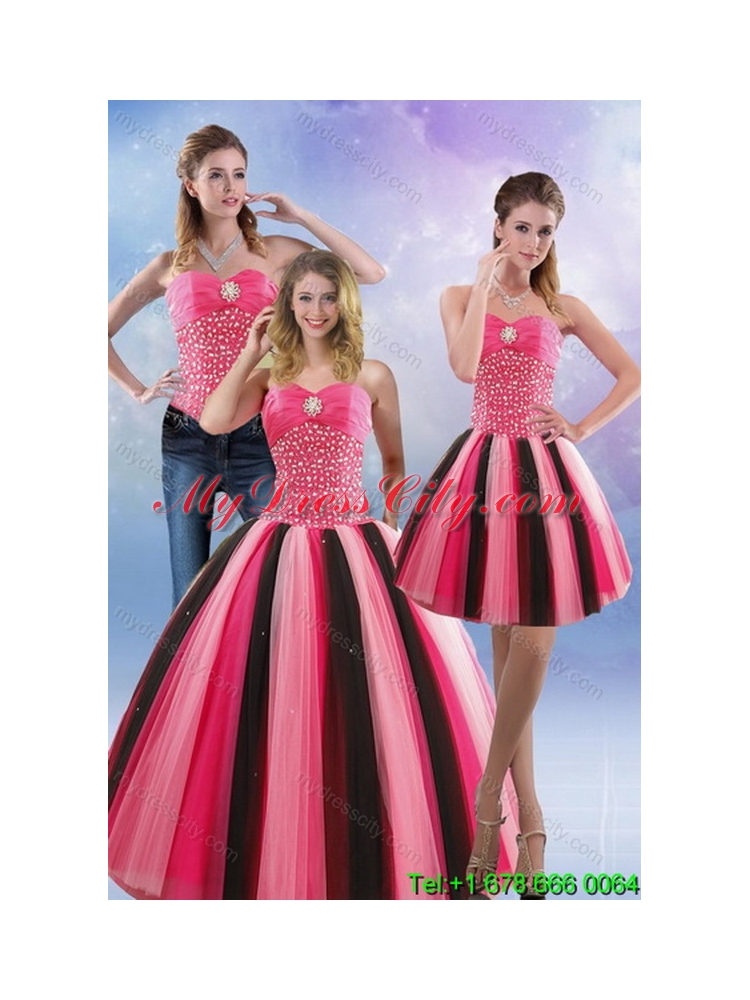 2015 Feminine Beading Best Quince Dresses in Multi Color