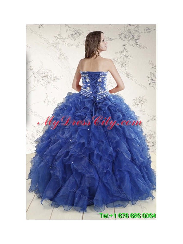 2015 New Style Royal Blue Best Quince Dresses with Beading and Ruffles