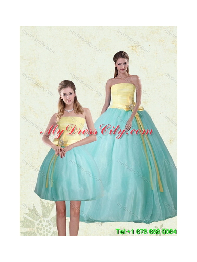 2015 Perfect Strapless Multi Color Classic Quinceanera Gown with Bowknot