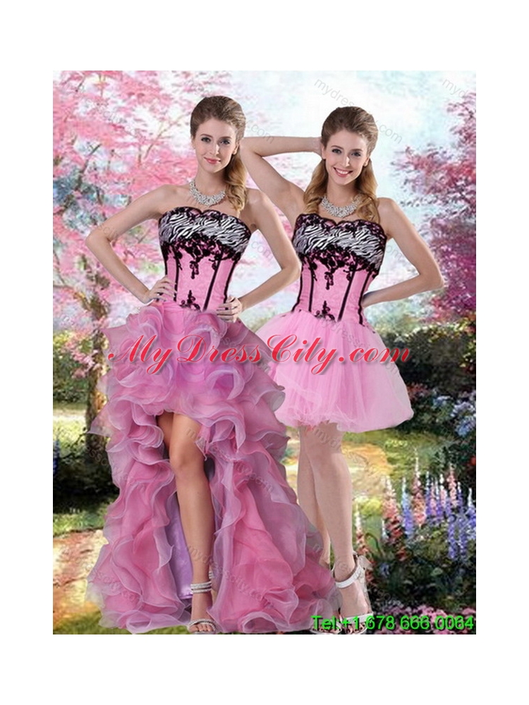 High Low Zebra Printed Prom Classic Quinceanera Dress with Pick Ups and Appliques