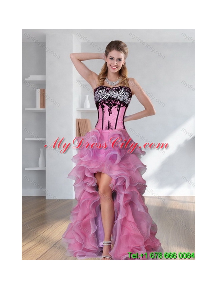 High Low Zebra Printed Prom Classic Quinceanera Dress with Pick Ups and Appliques