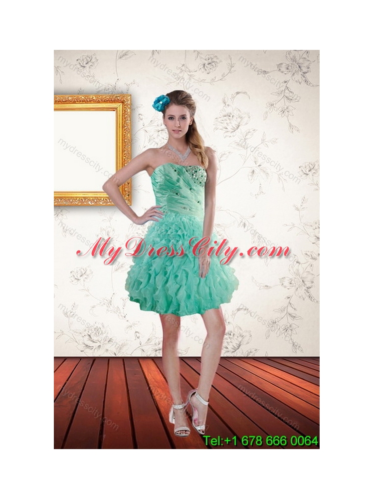 Newest Apple Green Best Quince Dresses with Beading and Ruffles for 2015