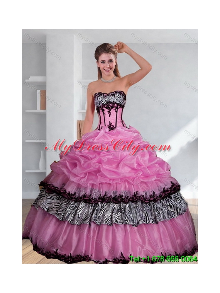 Zebra Printed Strapless Best Quinceanera Dress with Pick Ups and Embroidery