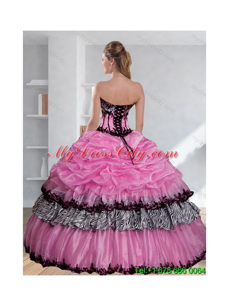 Zebra Printed Strapless Best Quinceanera Dress with Pick Ups and Embroidery