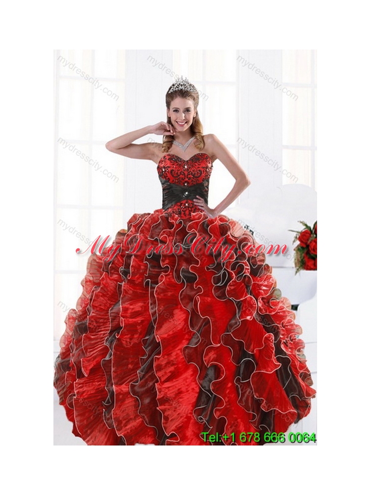2015 Modern Multi Color Beading and Ruffles Classic Quinceaner Dresses for Quince