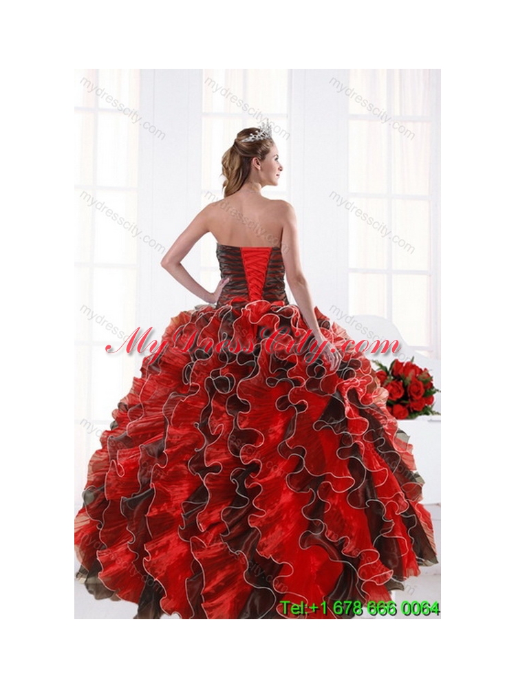2015 Modern Multi Color Beading and Ruffles Classic Quinceaner Dresses for Quince