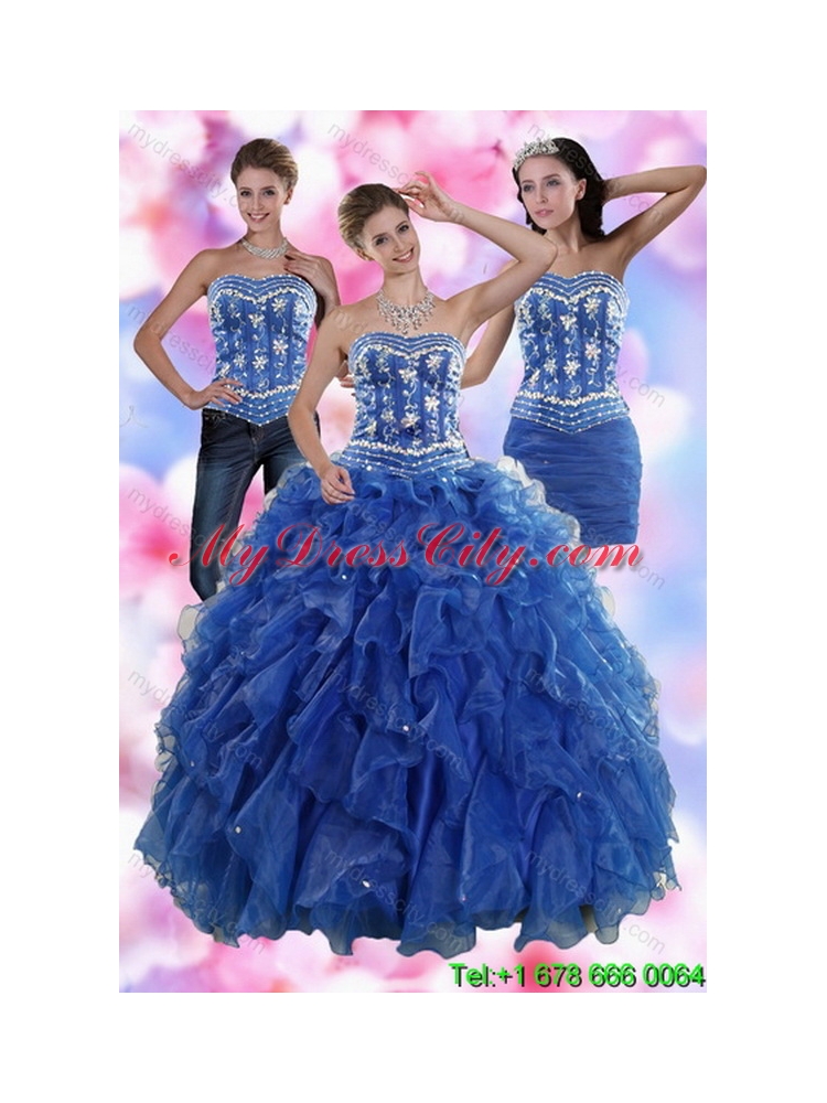 2015 Sophisticated Ruffles and Beading Classic Quince Dresses in Royal Blue