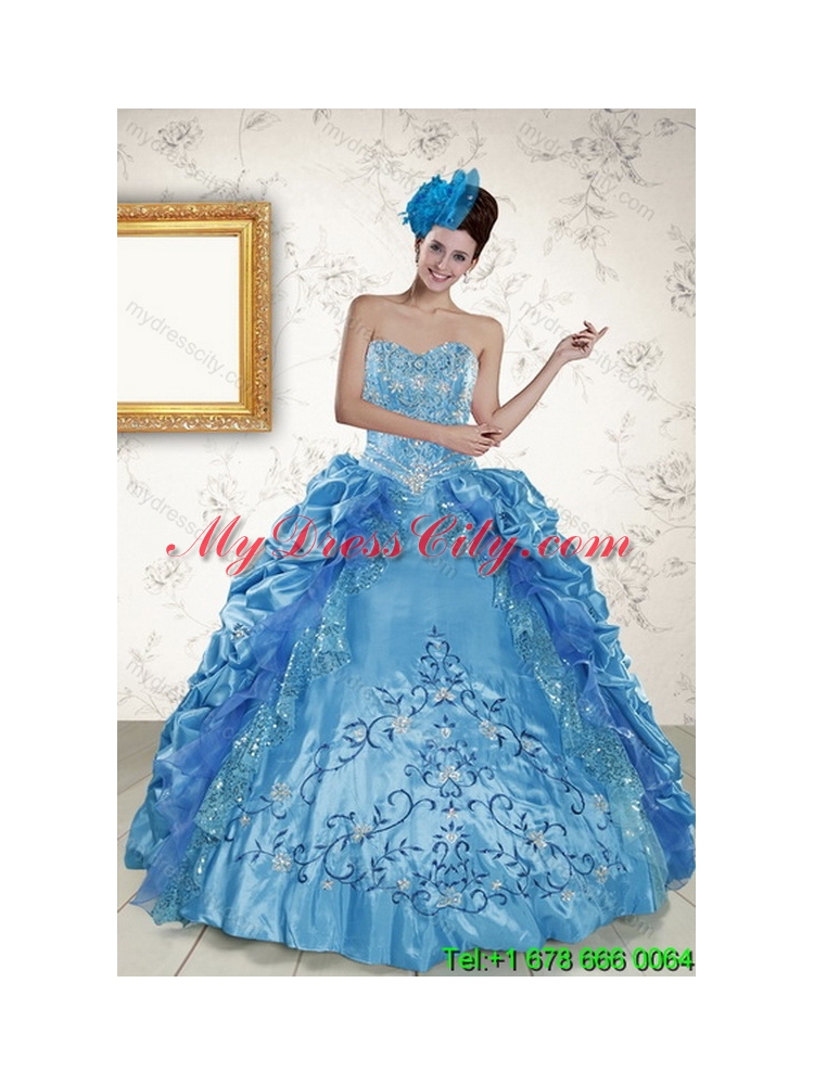 2015 Sweetheart Teal Classic Quinceanera Gown with Embroidery and Pick Ups