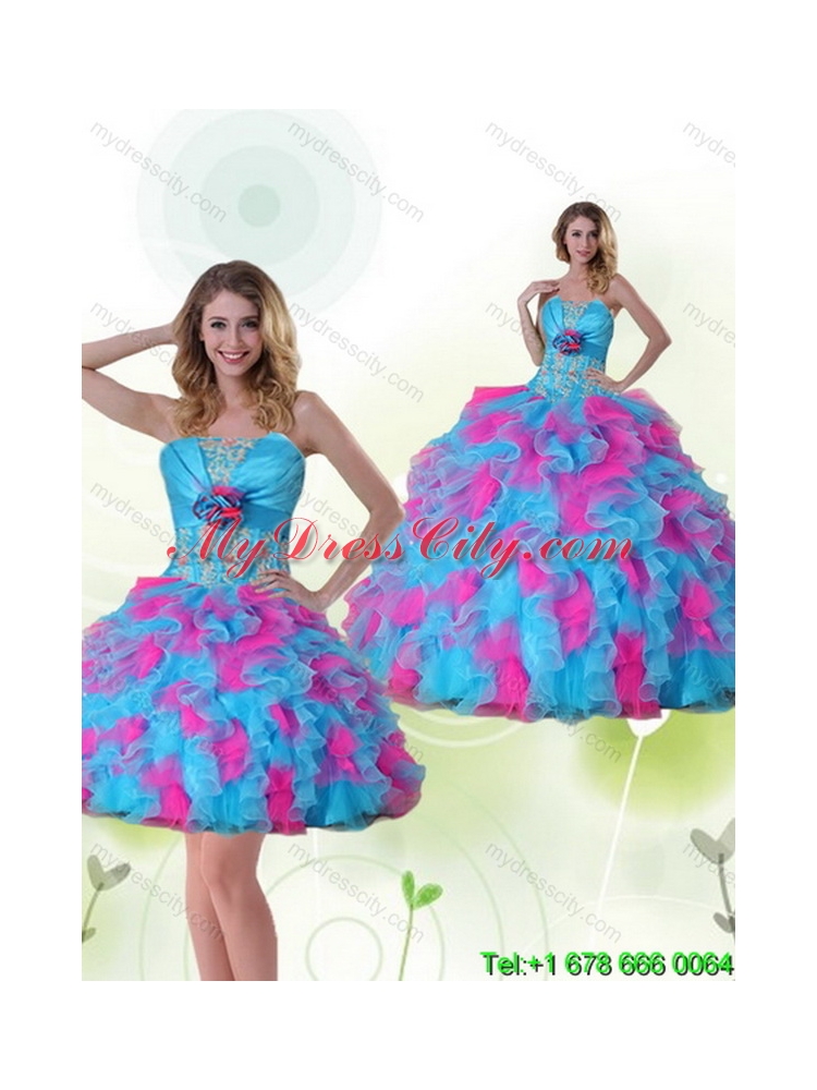 Strapless Detachable Classic Quinceanera Dress with Appliques and Ruffles