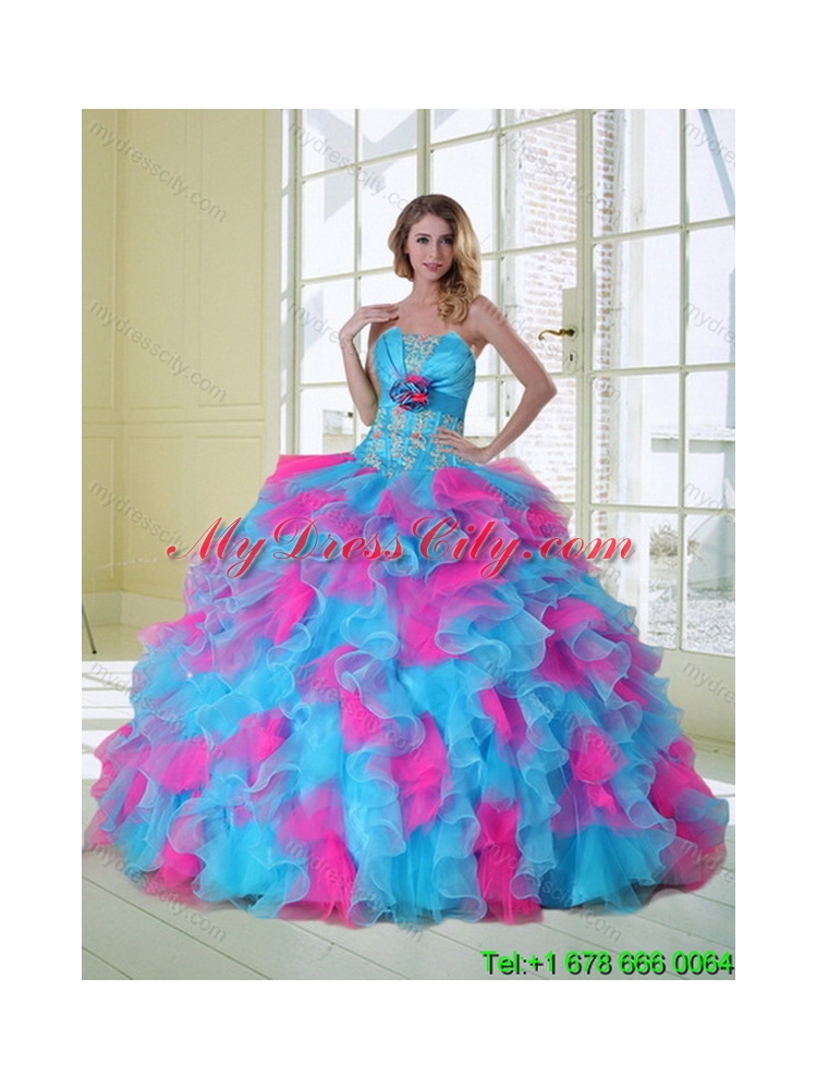 Strapless Detachable Classic Quinceanera Dress with Appliques and Ruffles