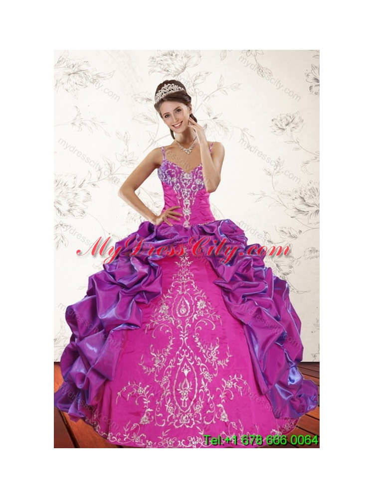 2015 Sweep Train Multi Color Classic Quince Dresses with Embroidery