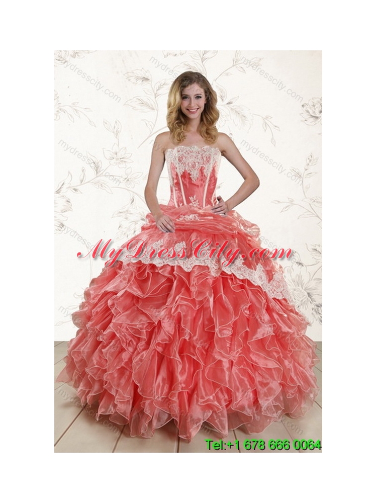 Unique 2015 Fashionable Strapless  Quinceanera Dresses in Watermelon