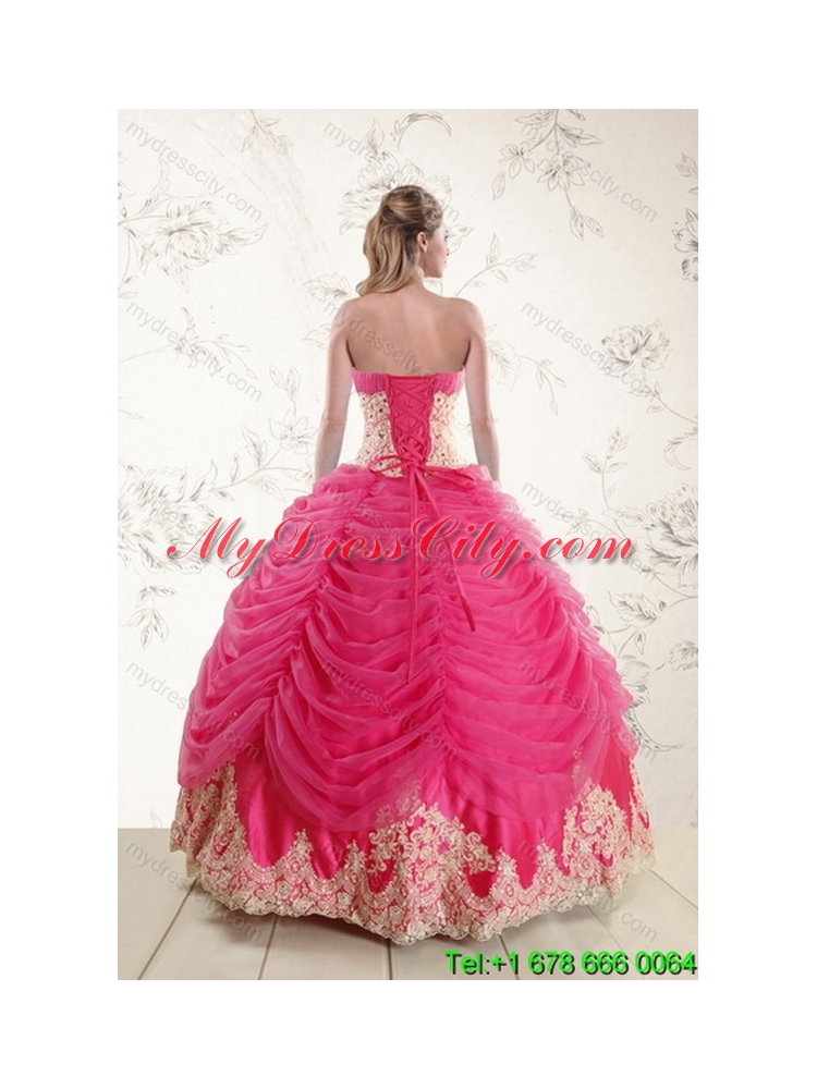 2015 Modest Beading and Lace Unique Quinceanera Dresses in Hot Pink