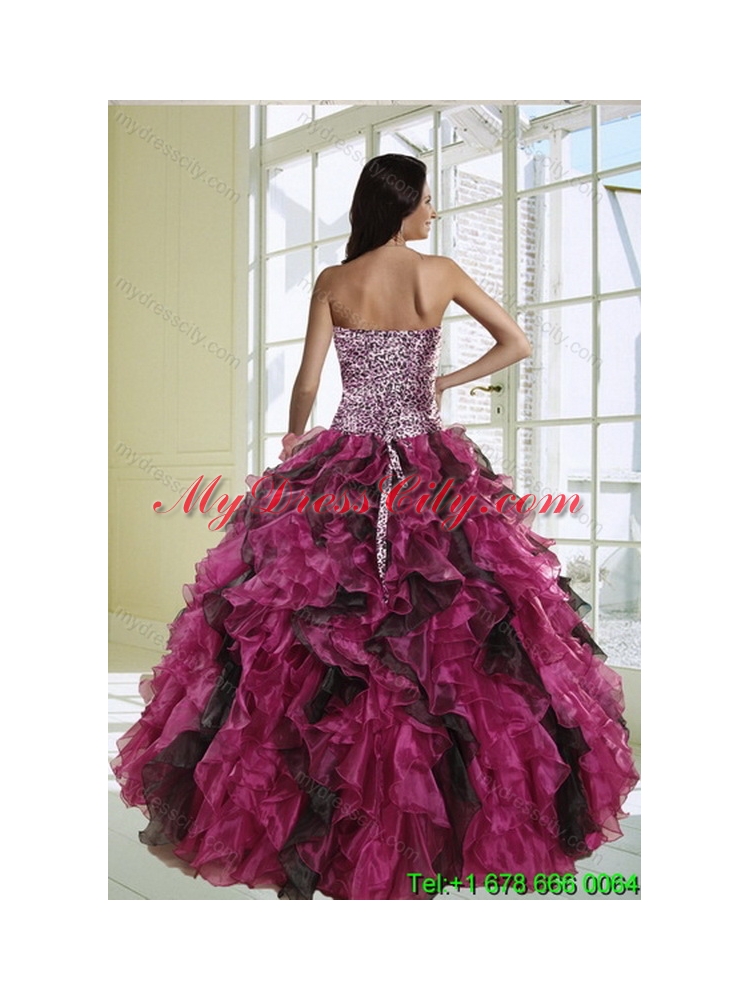 2015 Unique Ball Gown Dress for Quinceanera with Leopard Print