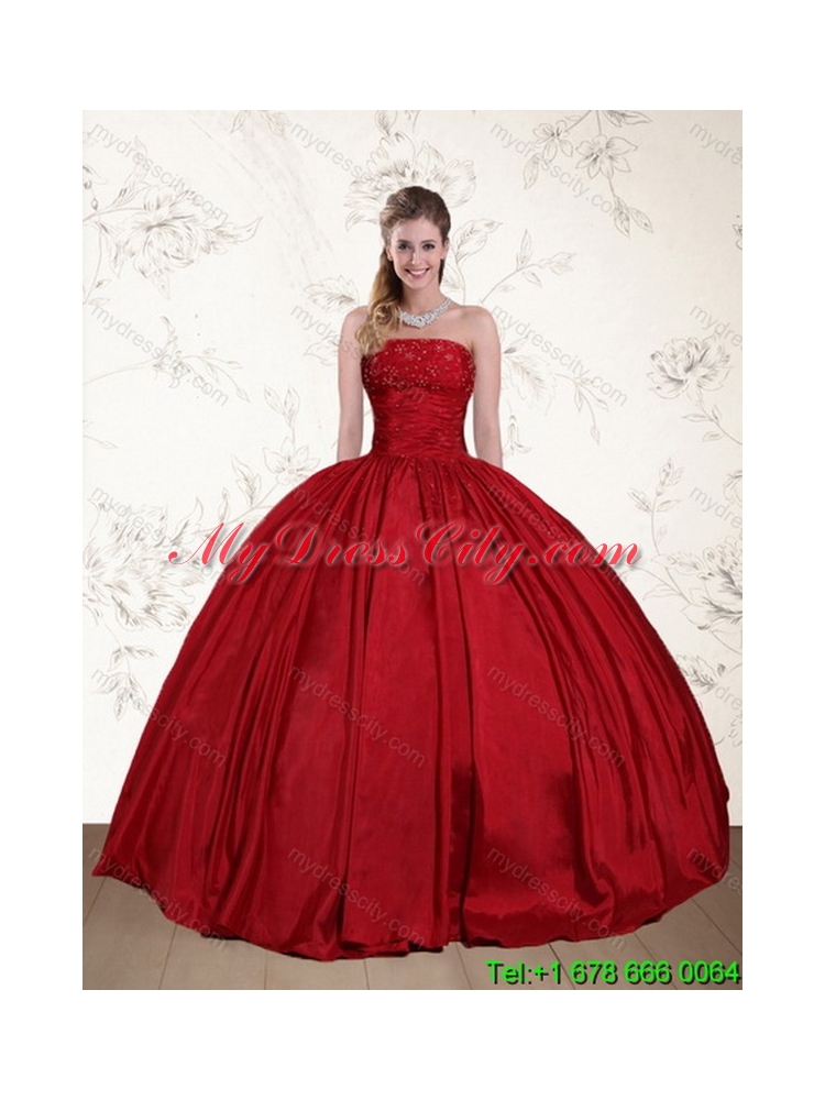 2015 Unique Strapless Beaded Quinceanera Dress in Red and Black