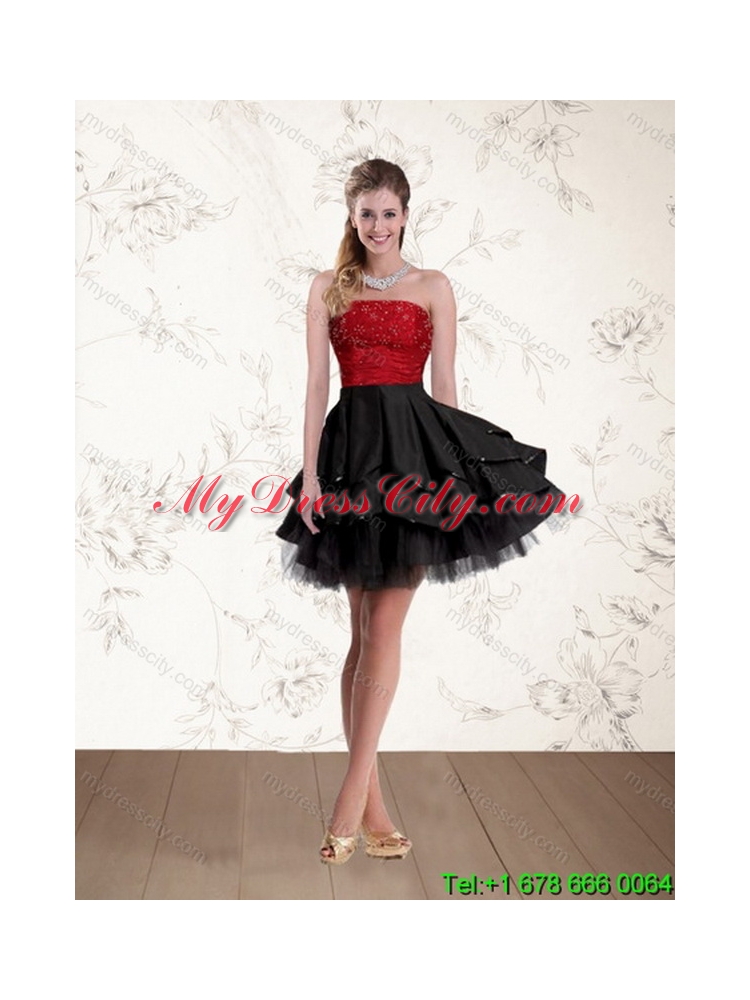 2015 Unique Strapless Beaded Quinceanera Dress in Red and Black