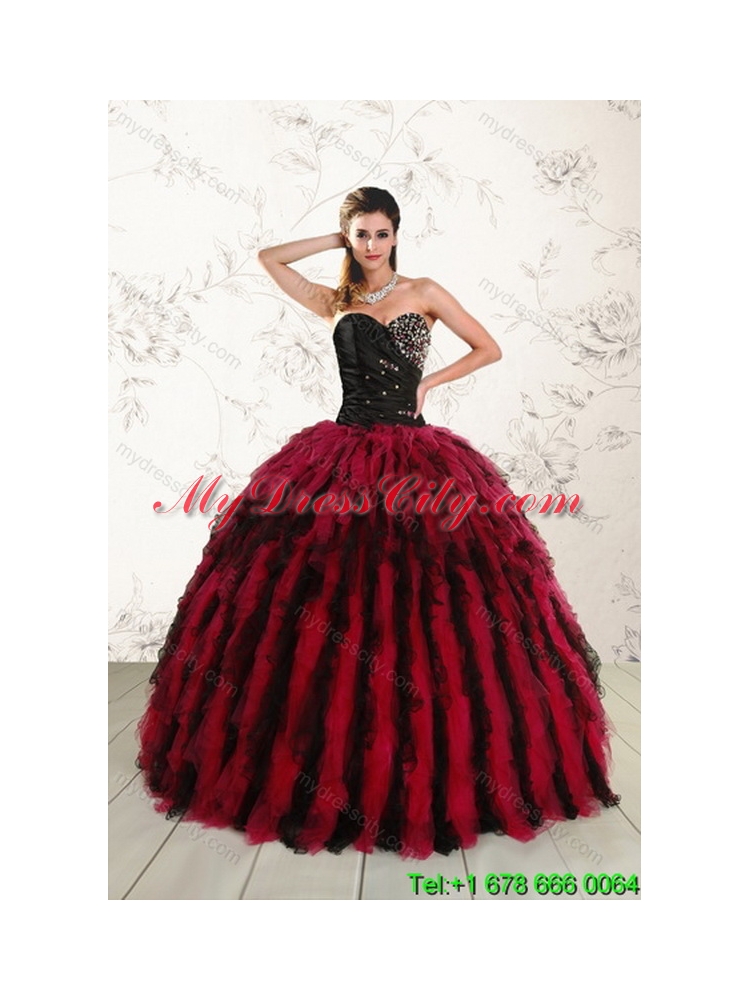 Unique Flirting Multi Color Sweetheart Sweet 16 Dresses with Ruffles and Beading