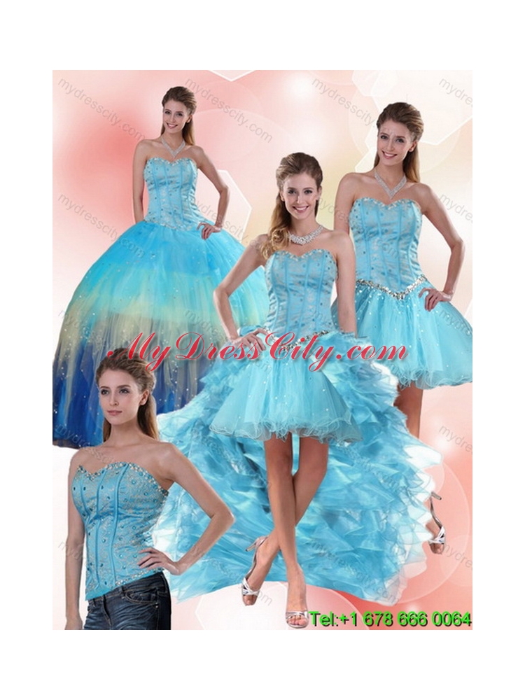Unique Multi Color Sweetheart Quinceanera Dress with Ruffles and Beading