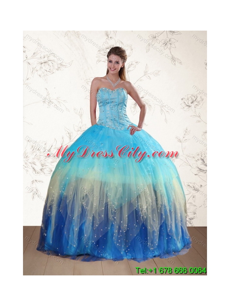 Unique Multi Color Sweetheart Quinceanera Dress with Ruffles and Beading