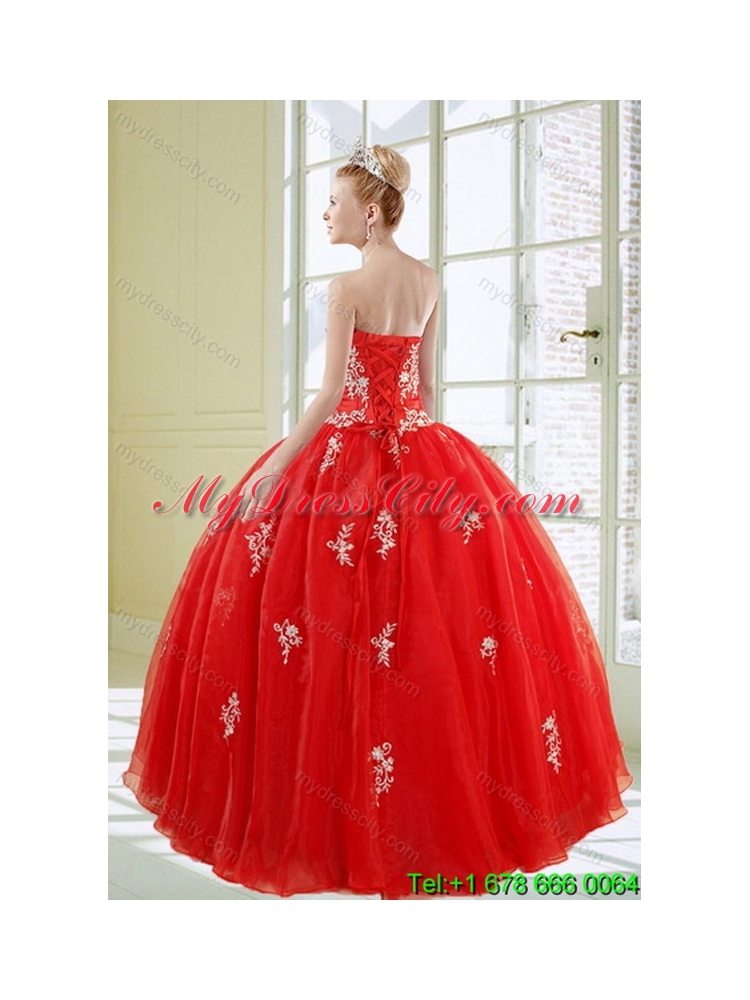 2015 Popular Red Unique Quinceanera Dresses with Appliques