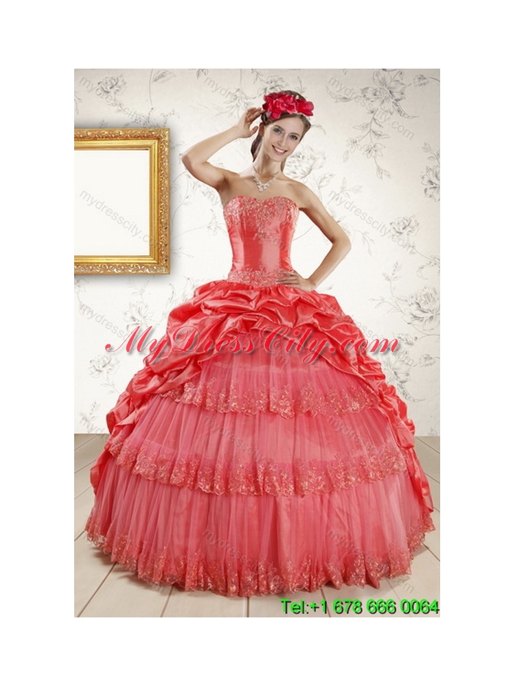 2015 Strapless Unique Quinceanera Dresses with Pick Ups and Beading