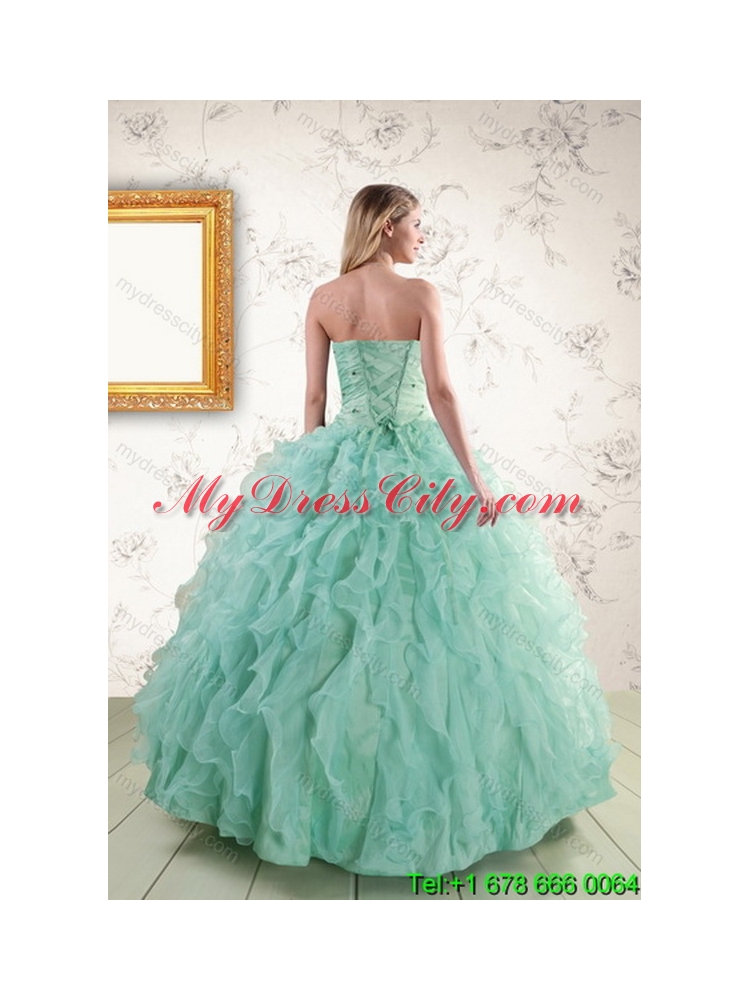 2015 Unique Spring Strapless Quinceanera Dresses with Appliques and Ruffles