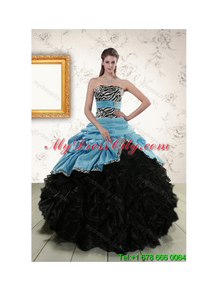 Unique Zebra Print Strapless Multi Color Sweet 15 Dresses with Ruffles and Pick Ups