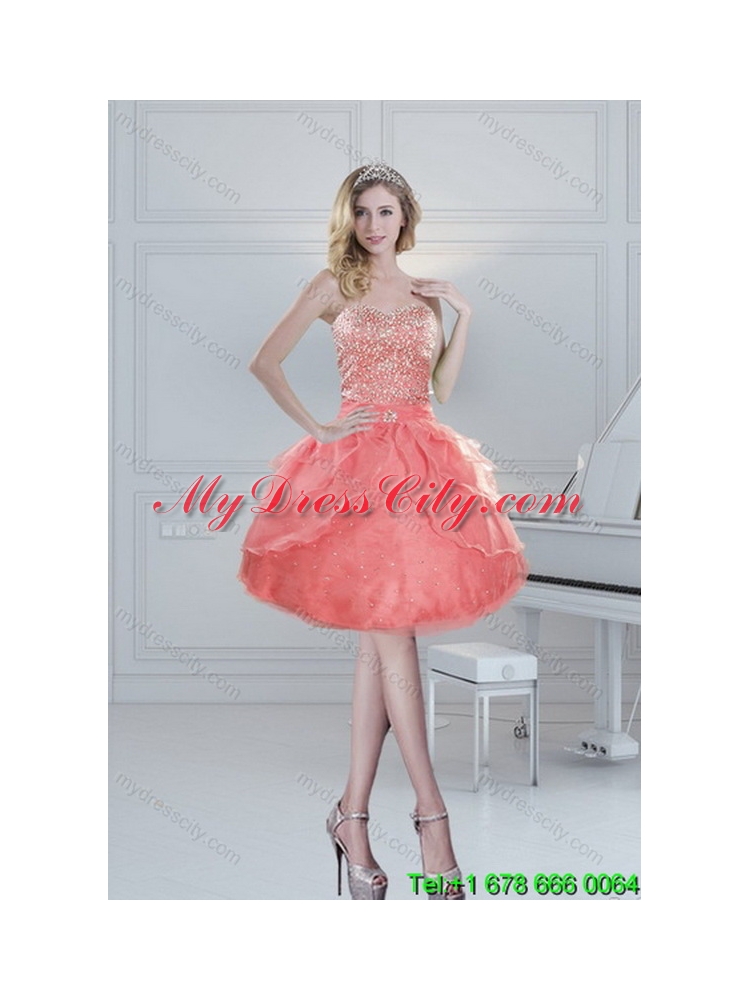 2015 Designer Beading Quinceanera Dresses in Watermelon