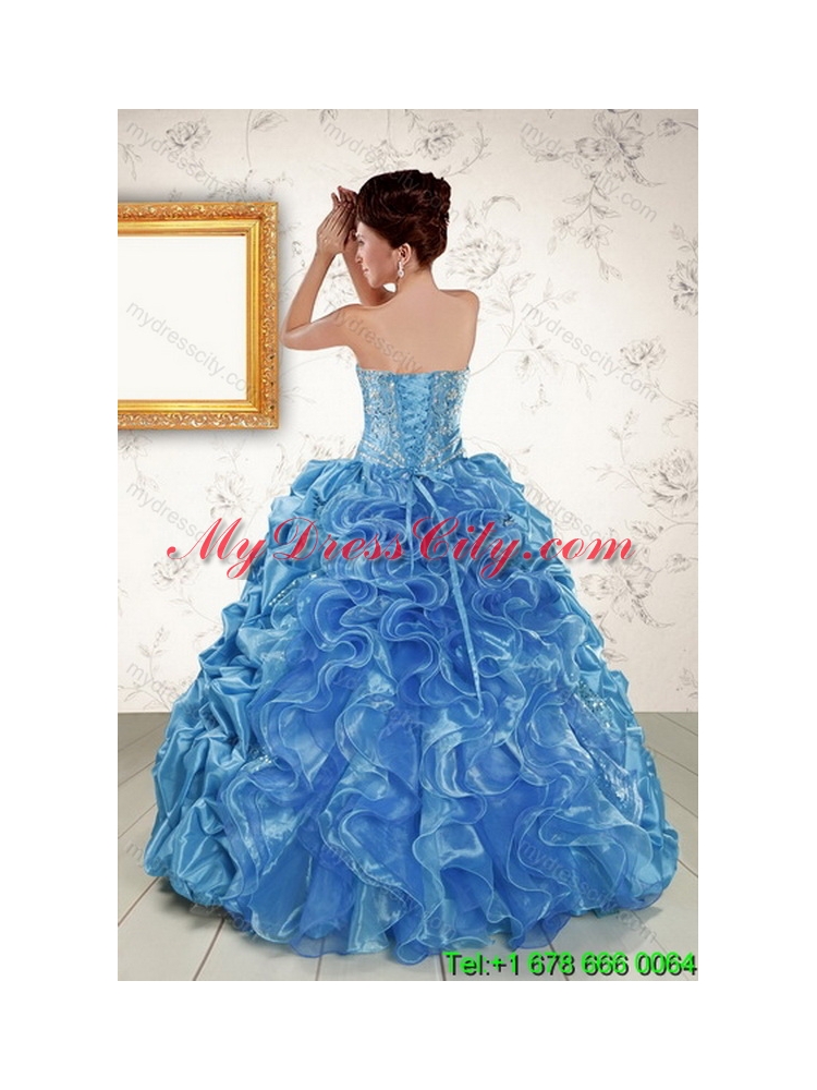2015 Designer Sweetheart Teal Quince Gown with Embroidery and Pick Ups