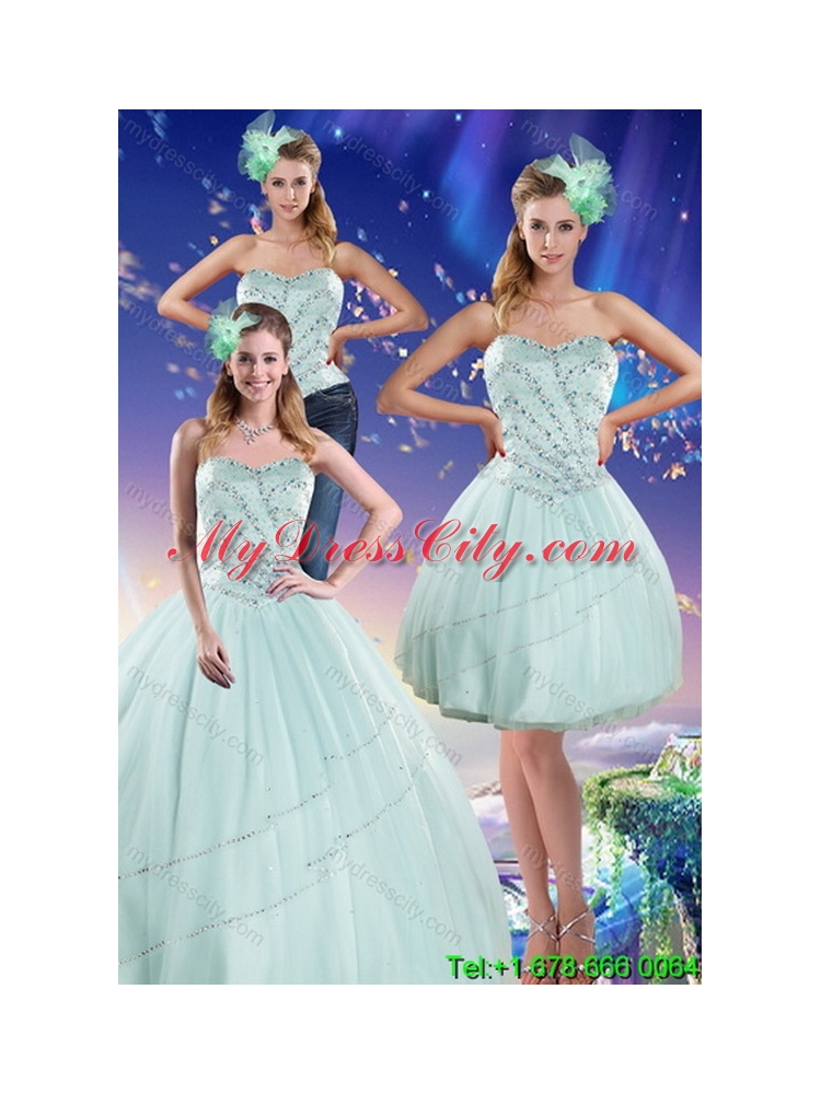 Designer Apple Green Strapless 2015 Quinceanera Dresses with Beading