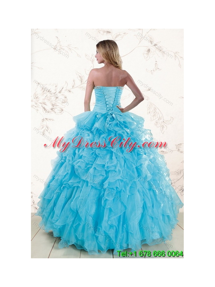 Designer Baby Blue 2015 Prefect Sweet 16 Dresses with Beading and Ruffles