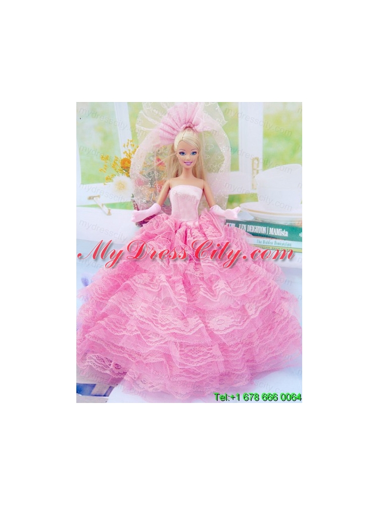 New Fashion Ball Gown Pink Dress Gown for Barbie Doll