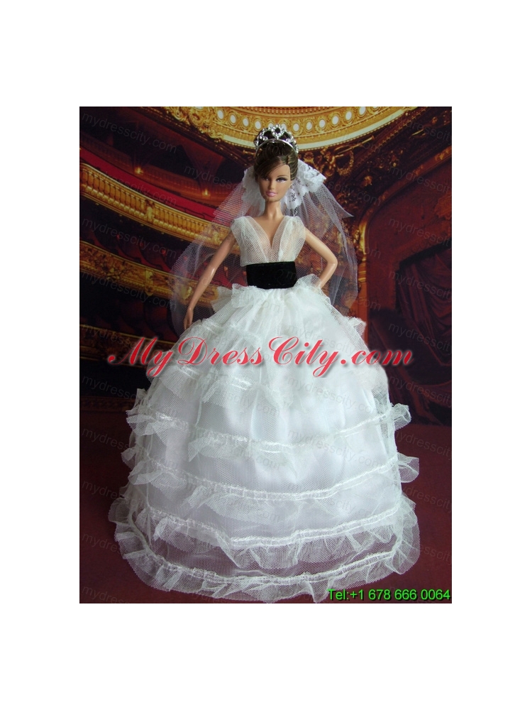 So Beautiful Princess Handmade White V-neck Wedding Dress For Barbie Doll