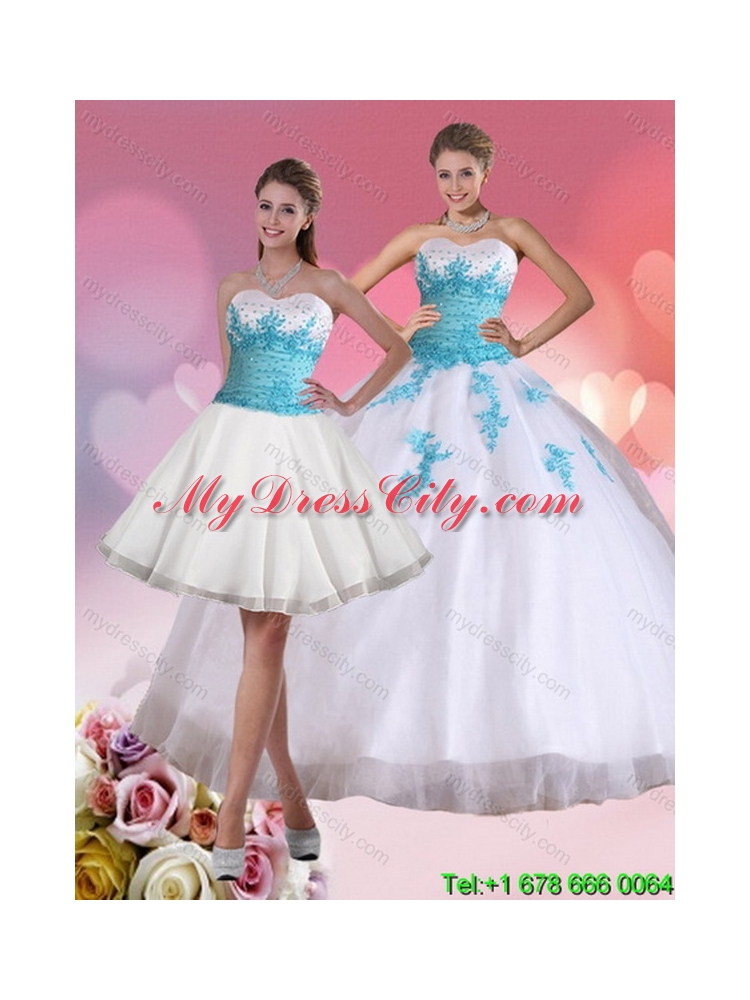 2015 Detachable Beaded Sweetheart Quinceanera Skirts in White and Blue