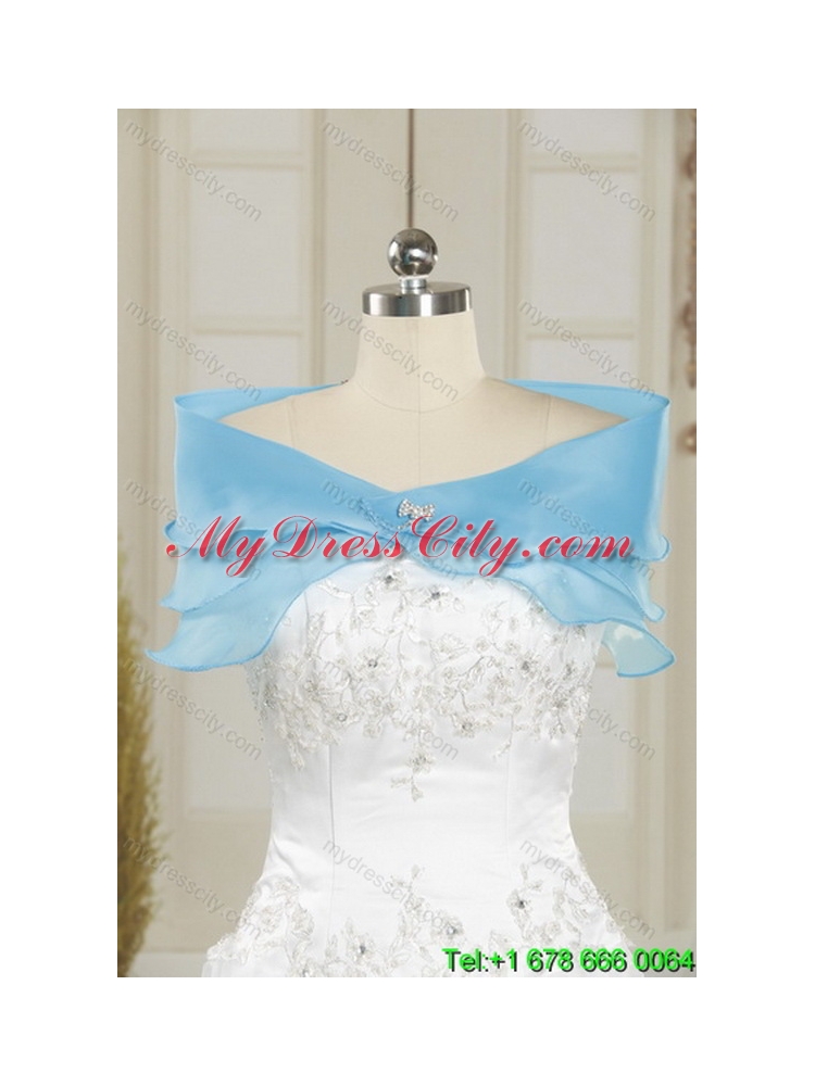 2015 Detachable Beaded Sweetheart Quinceanera Skirts in White and Blue