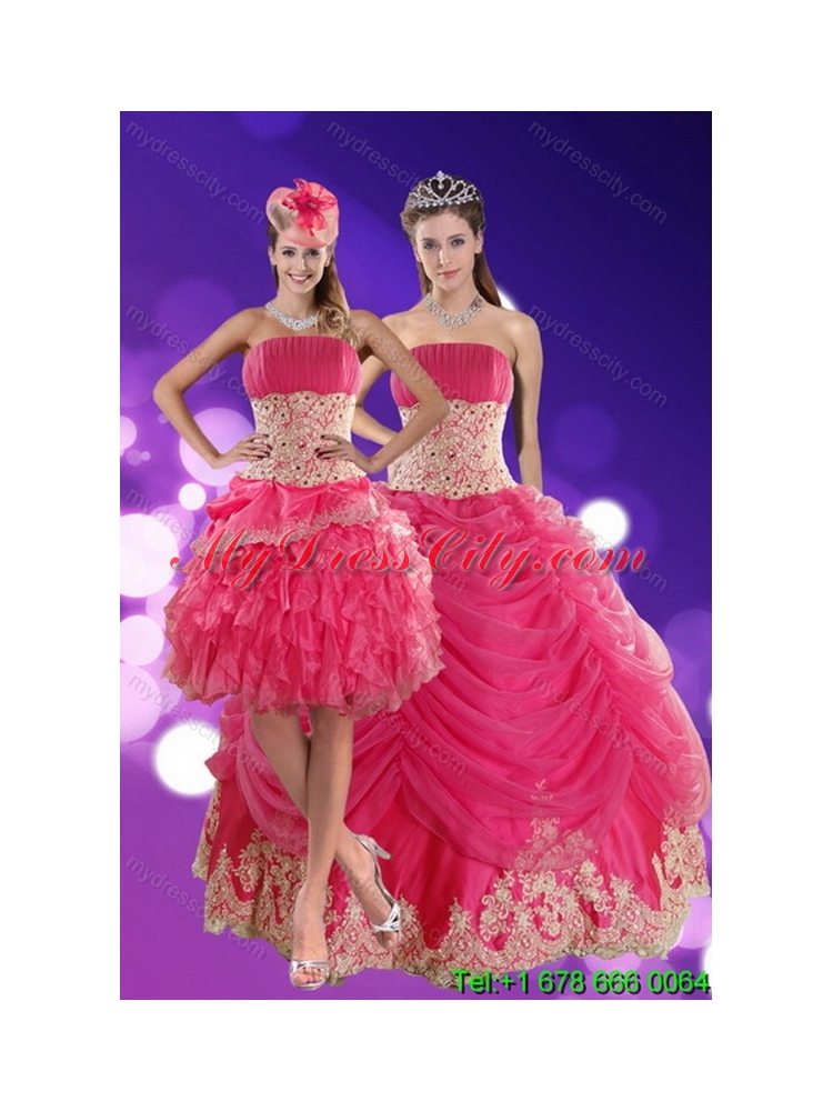 2015 Detachable Hot Pink Quinceanera Dresses with Beading and Lace