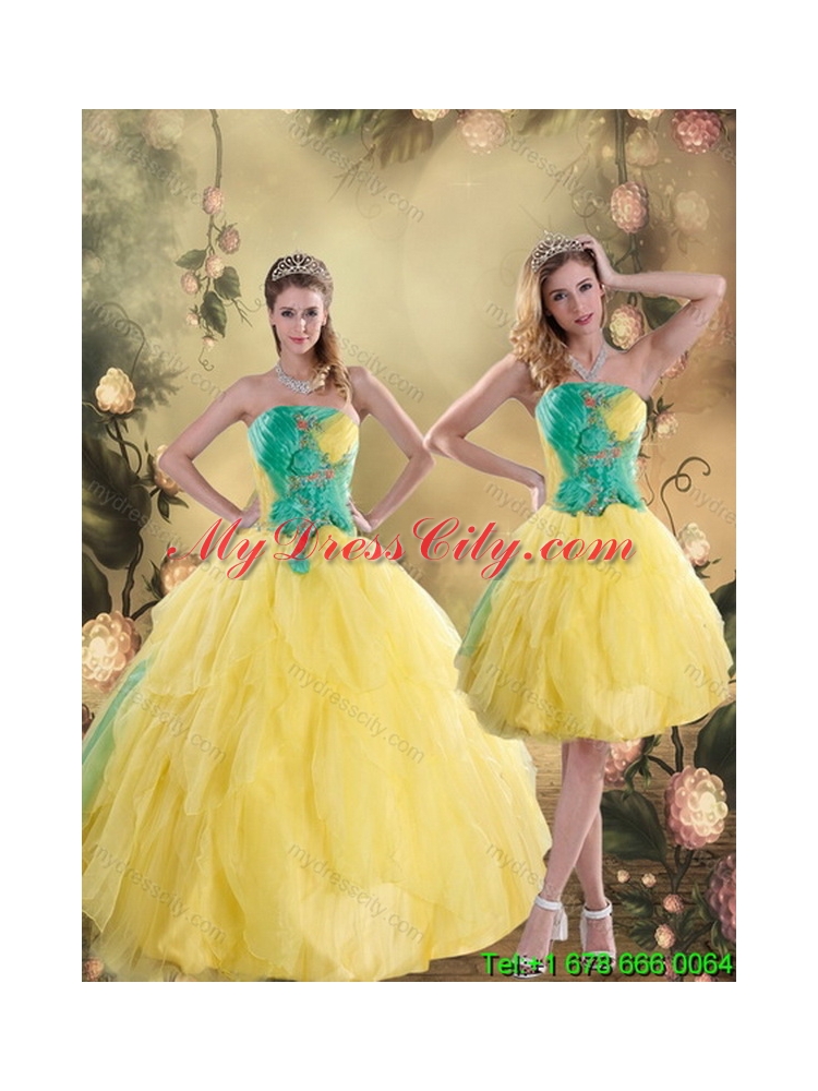 2015 Detachable Ruching Quinceanera Skirts in Yellow and Green