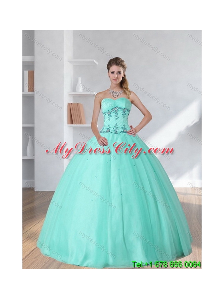 Detachable Apple Green Sweetheart 2015 Quinceanera Skirts with Appliques and Beading