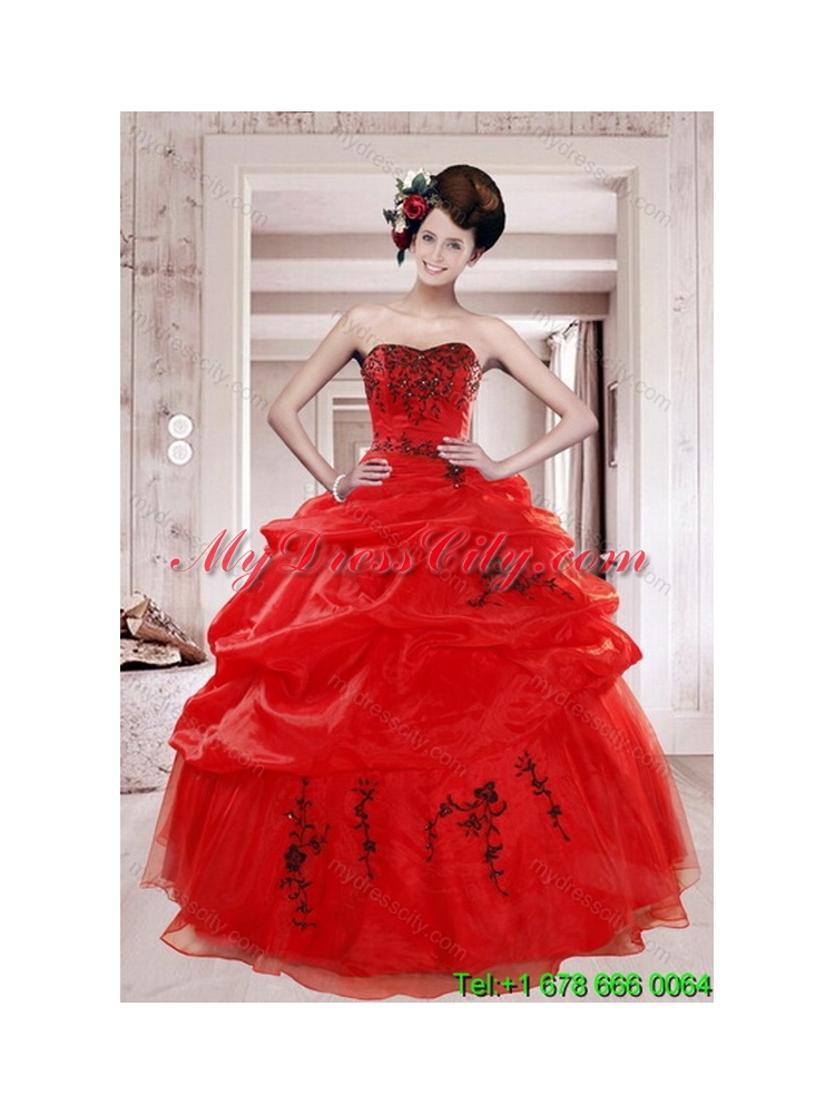 Detachable Red Quinceanera Skirts with Appliques and Pick Ups for 2015