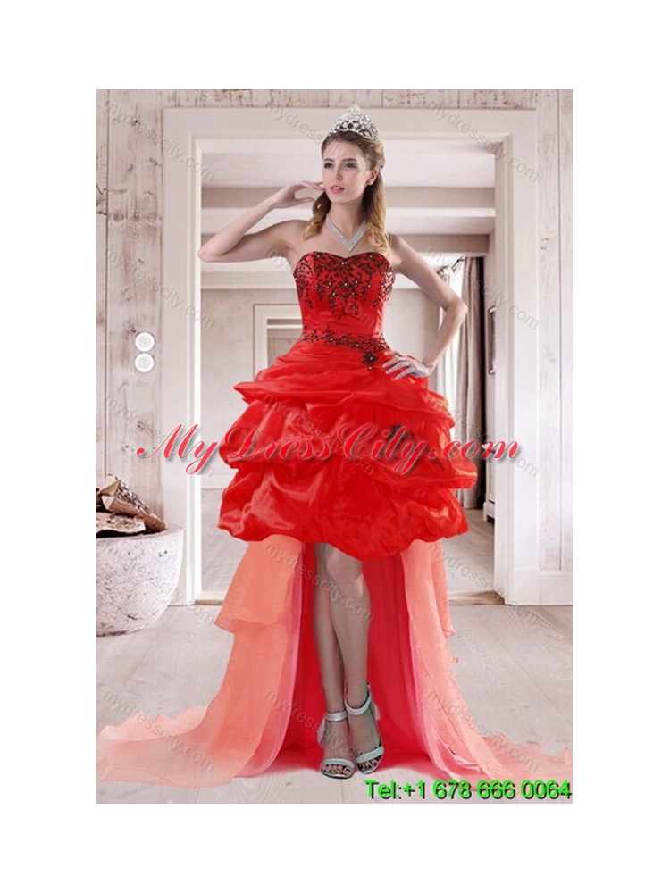 Detachable Red Quinceanera Skirts with Appliques and Pick Ups for 2015