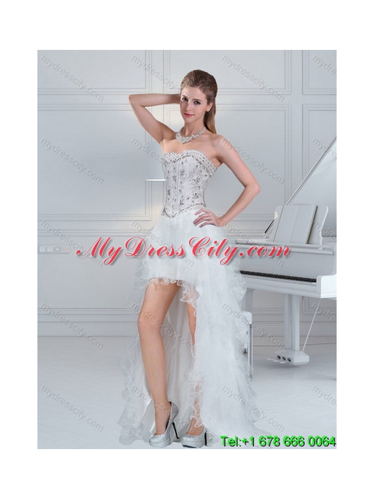 Detachable White Sweetheart 2015 Quinceanera Skirts with Ruffles and Beading