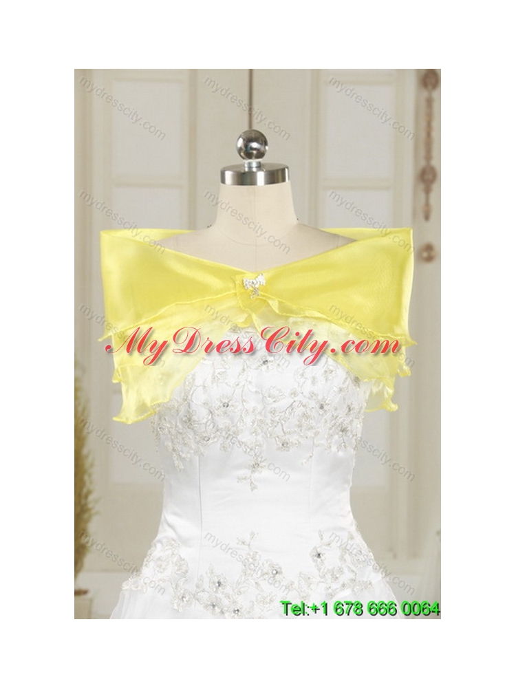 Detachable Yellow Beaded and Ruffled Sweetheart Quinceanera Dress for 2015