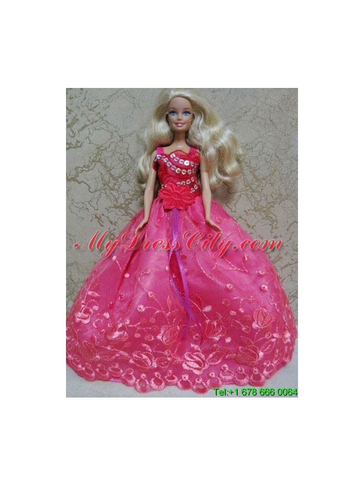 Luxurious Red Ball Gown With Hand Made Flowers and Appliques Party Clothes Fashion Dress for Noble Barbie