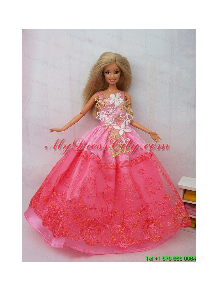 New Beautiful Pink Lace Handmade Party Clothes Fashion Dress for Noble Barbie
