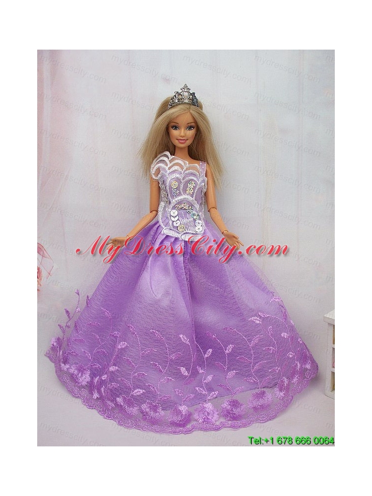 New Beautiful Princess Lilac Lace Handmade Party Clothes Fashion Dress for Noble Barbie
