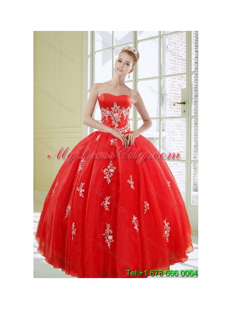 2015 Detachable Strapless Red Quinceanera Skirts With Appliques