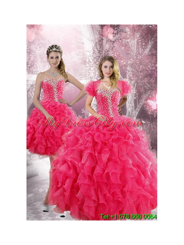 Detachable 2015 Hot Pink Quinceanera Skirts with Beading and Ruffles