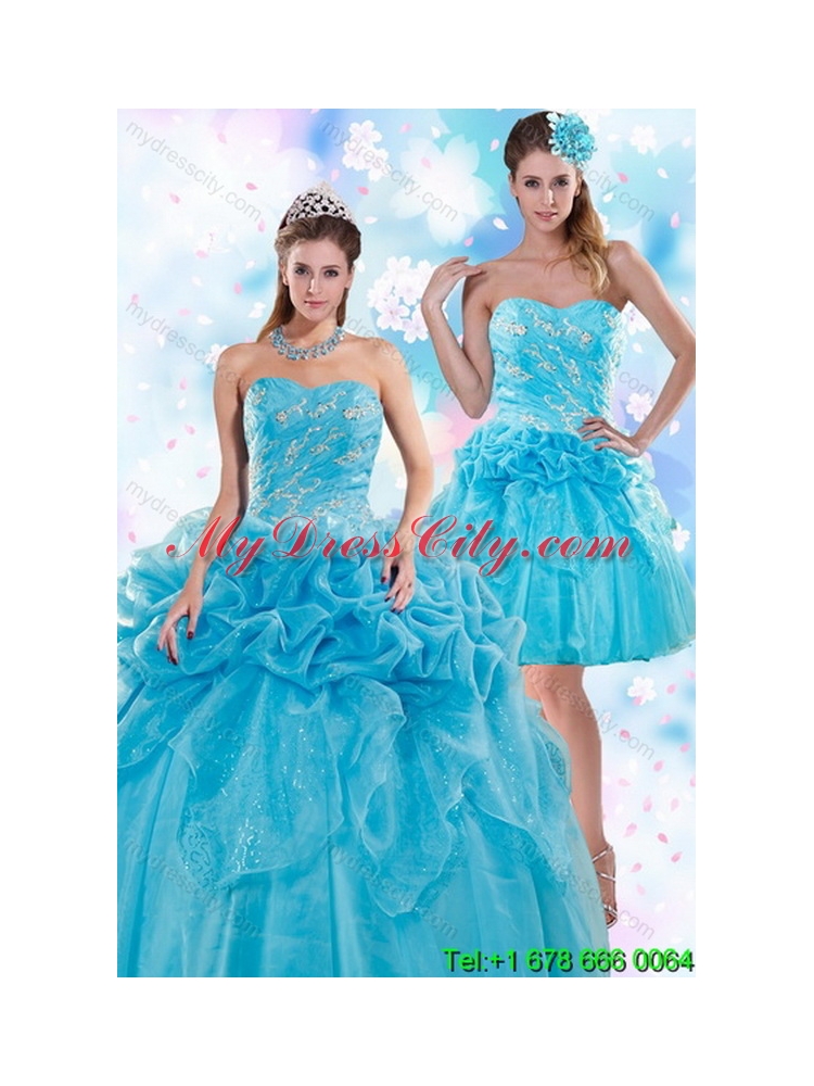Detachable Appliques and Pick Ups Teal Quinceanera Skirts for 2015